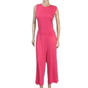 New York & Company Sleeveless Coral Jumpsuit Womens Size Large Open Tie Back